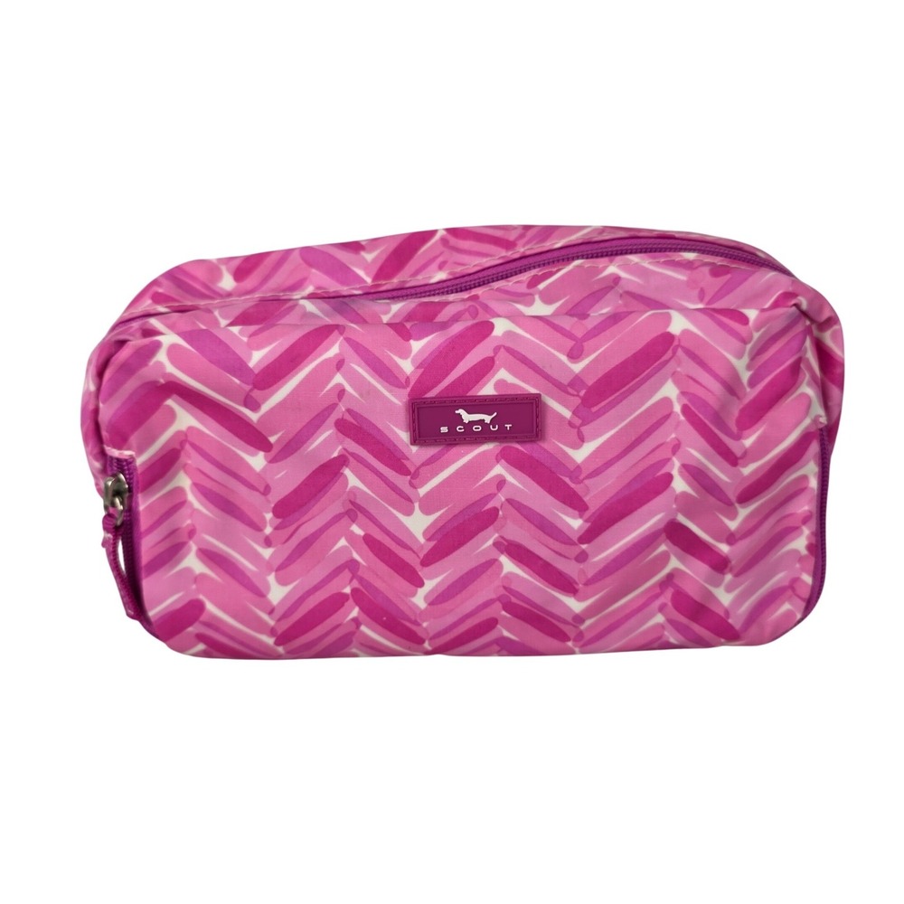 Scout Pink Herringbone Cosmetic Makeup Bag Triple Zipper Travel Pouch